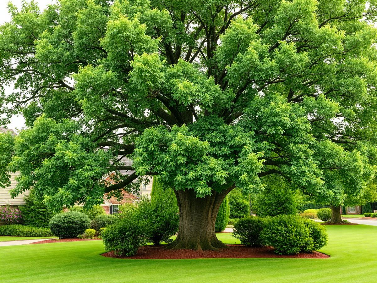 Mature shade tree pruned